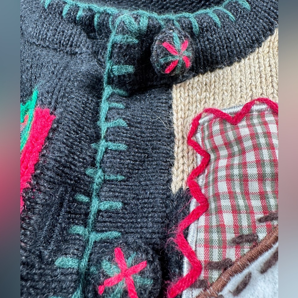 Victoria Jones Vintage Grandmacore Christmas Sweater Cardigan Patchwork Plaid L - Picture 5 of 9